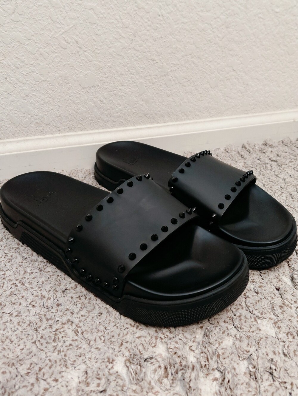 Christian Louboutin Classic Men's Black Studded Slide Sandals US 11